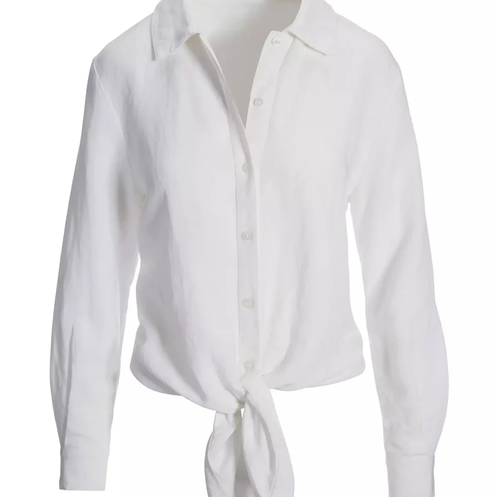 Boston Proper Linen Blend White Button-Down Shirt - Picture 2 of 7